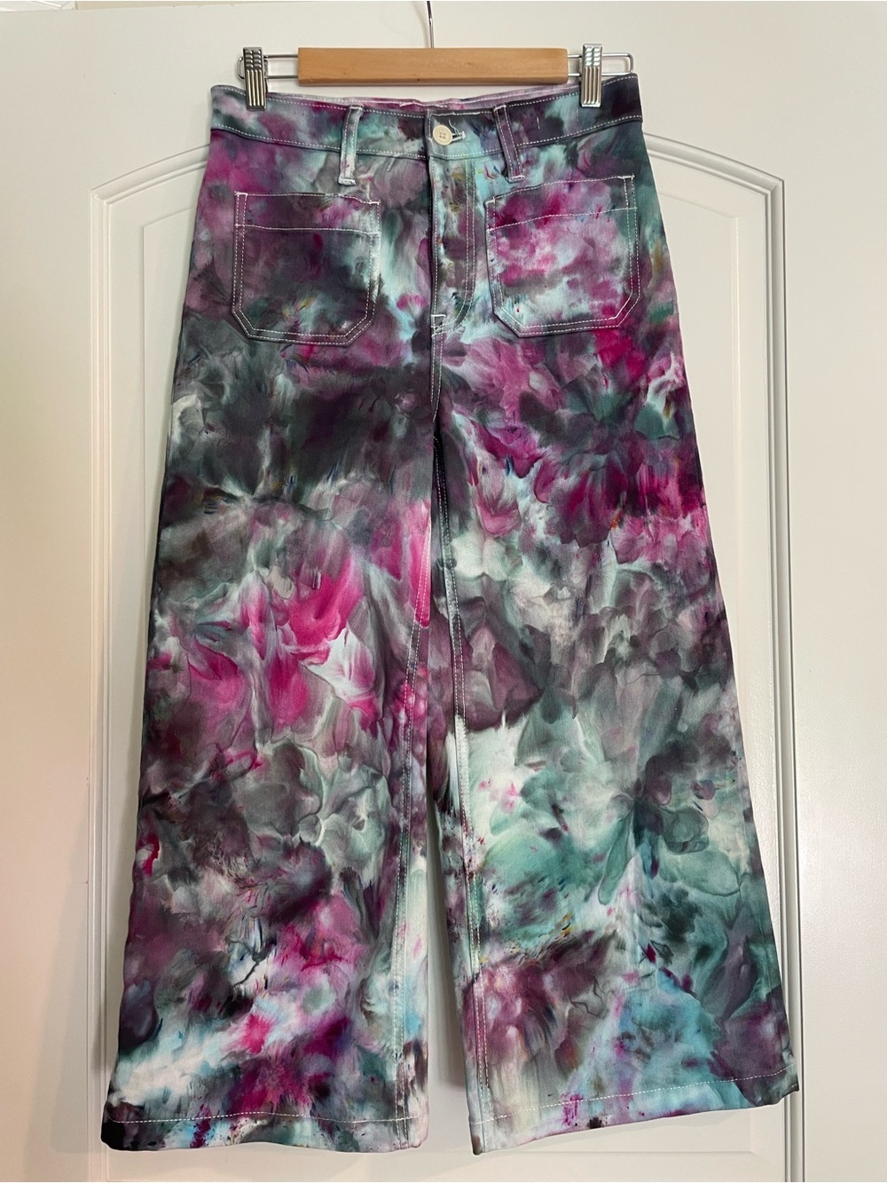 Point Sur J. Crew Women's Multicolor Tie Dye Wide-Leg Cropped Denim Pants 26